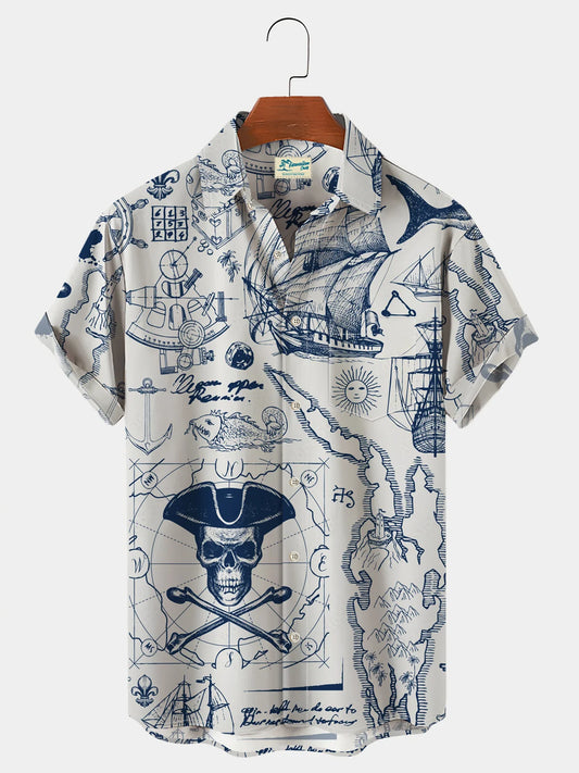 Men's 50‘s Vintage Nautical Map Pirate Hawaiian Shirts