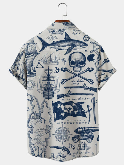 Men's 50‘s Vintage Nautical Map Pirate Hawaiian Shirts