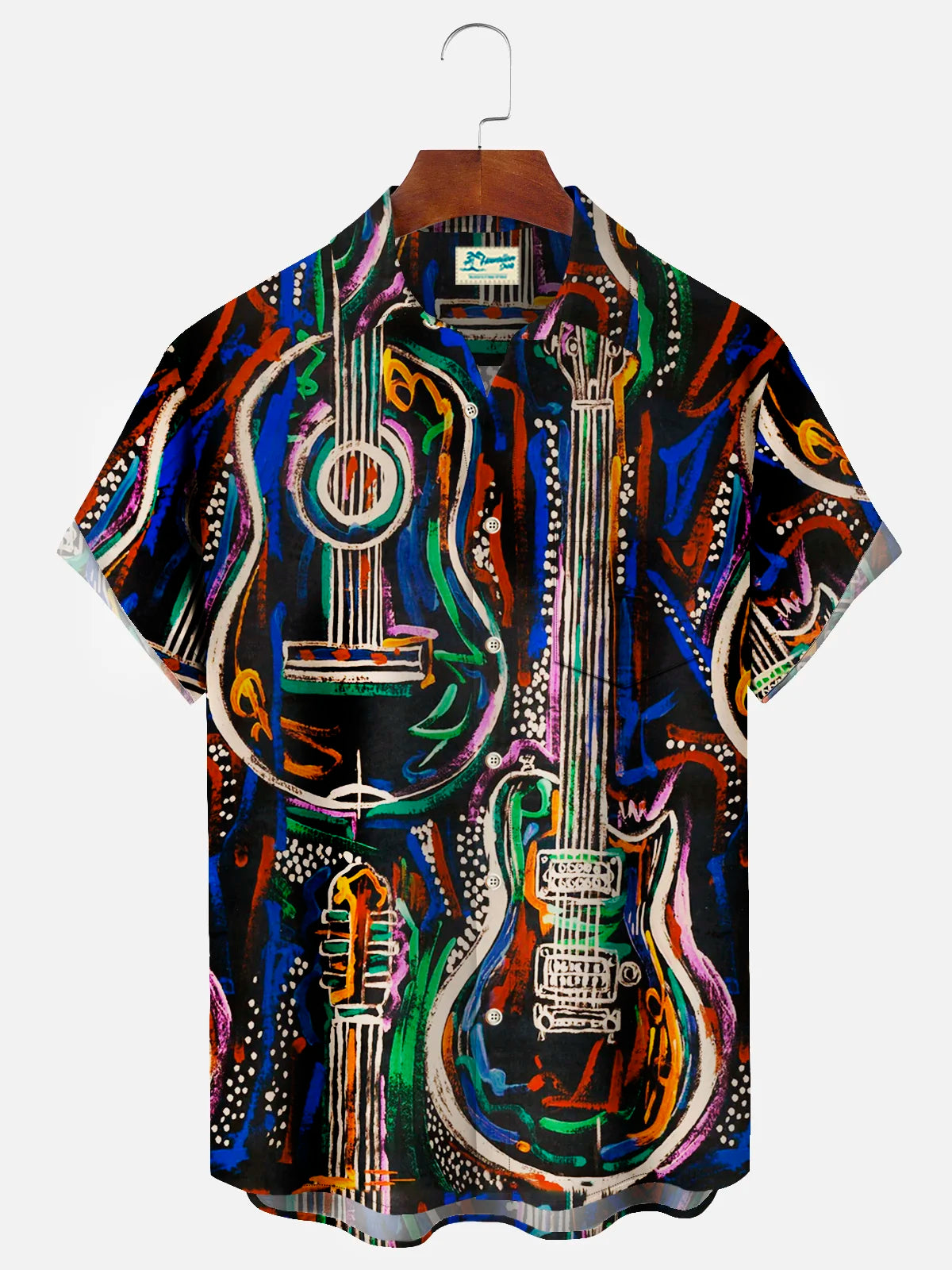 Vintage Art Music Guitar Black Men's Aloha Shirts Stretch Plus Size Camp Button Shirts