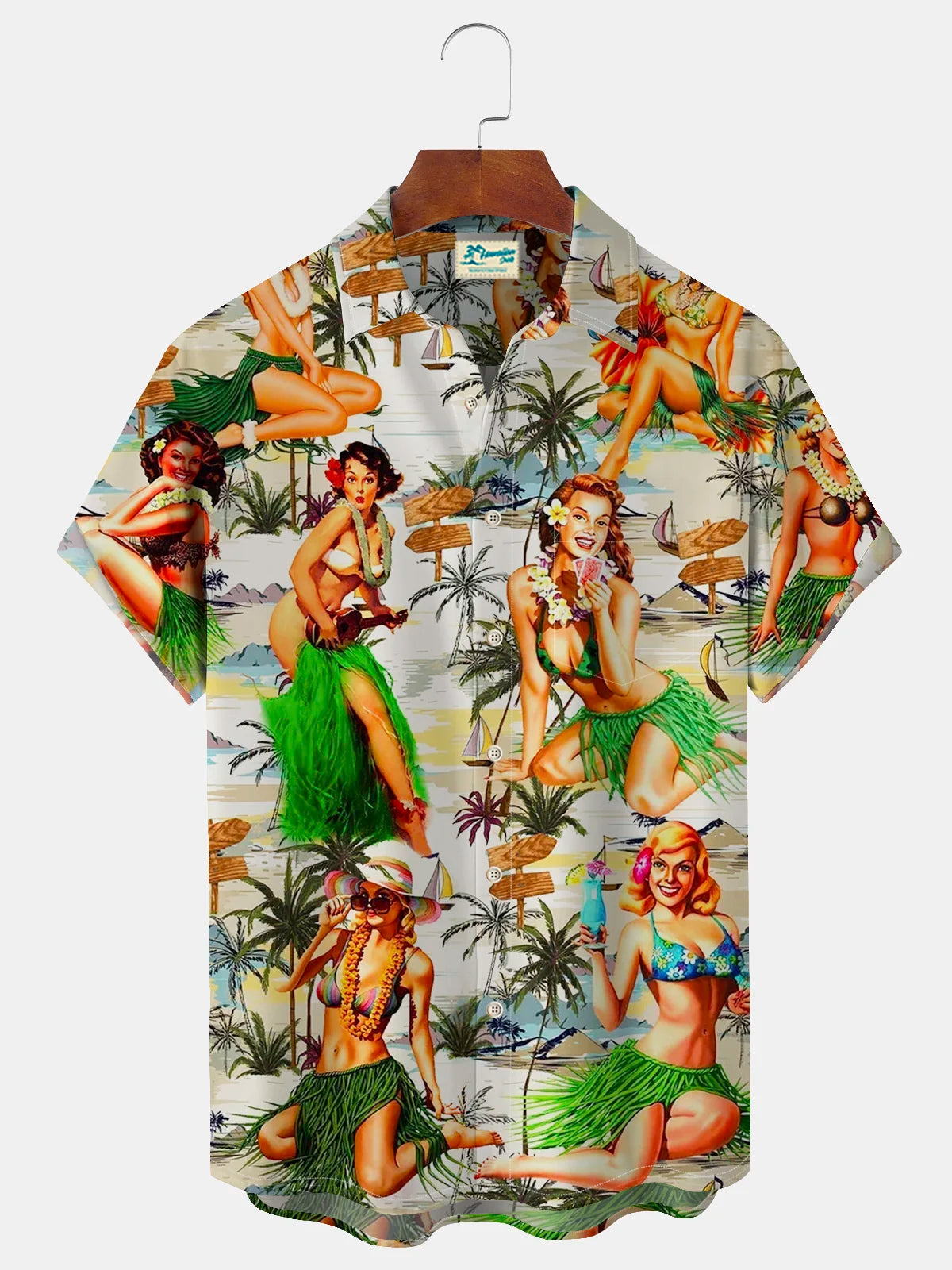 Vintage Men's Coconut Tree Hula Girl Hawaiian Shirt