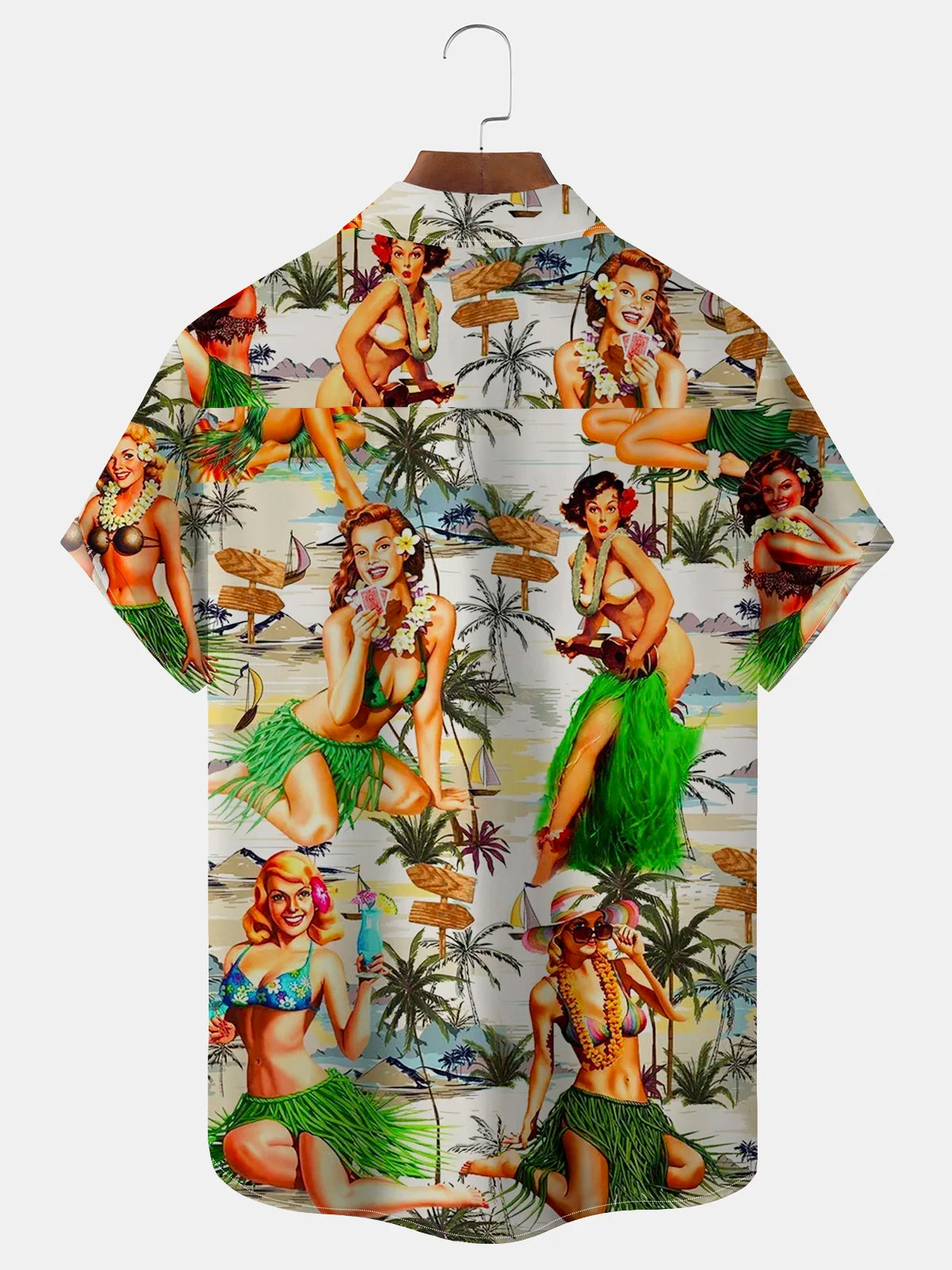 Vintage Men's Coconut Tree Hula Girl Hawaiian Shirt