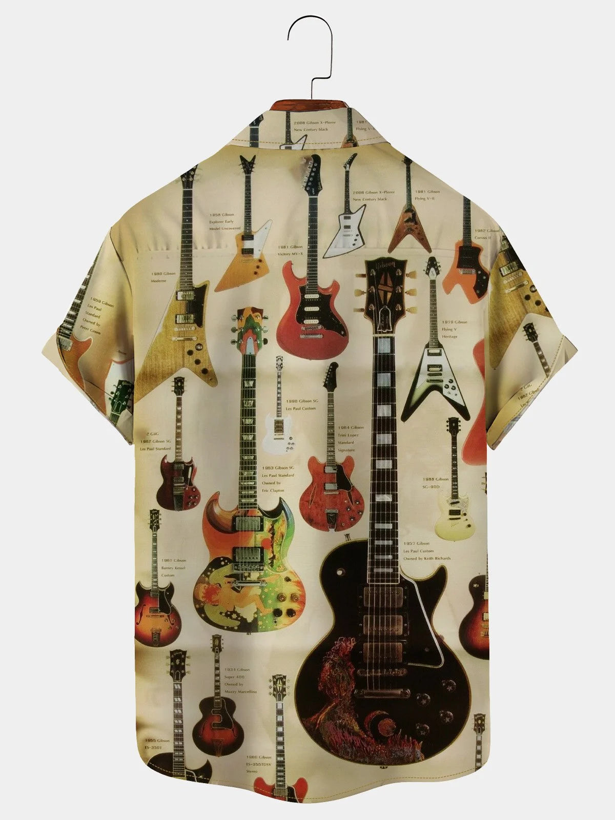 Men's 60's Vintage Guitar Short Sleeve Lapel Shirt