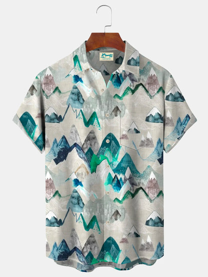 Natural Landscape Mountains Print Beach Men's Hawaiian Shirt With Pocket