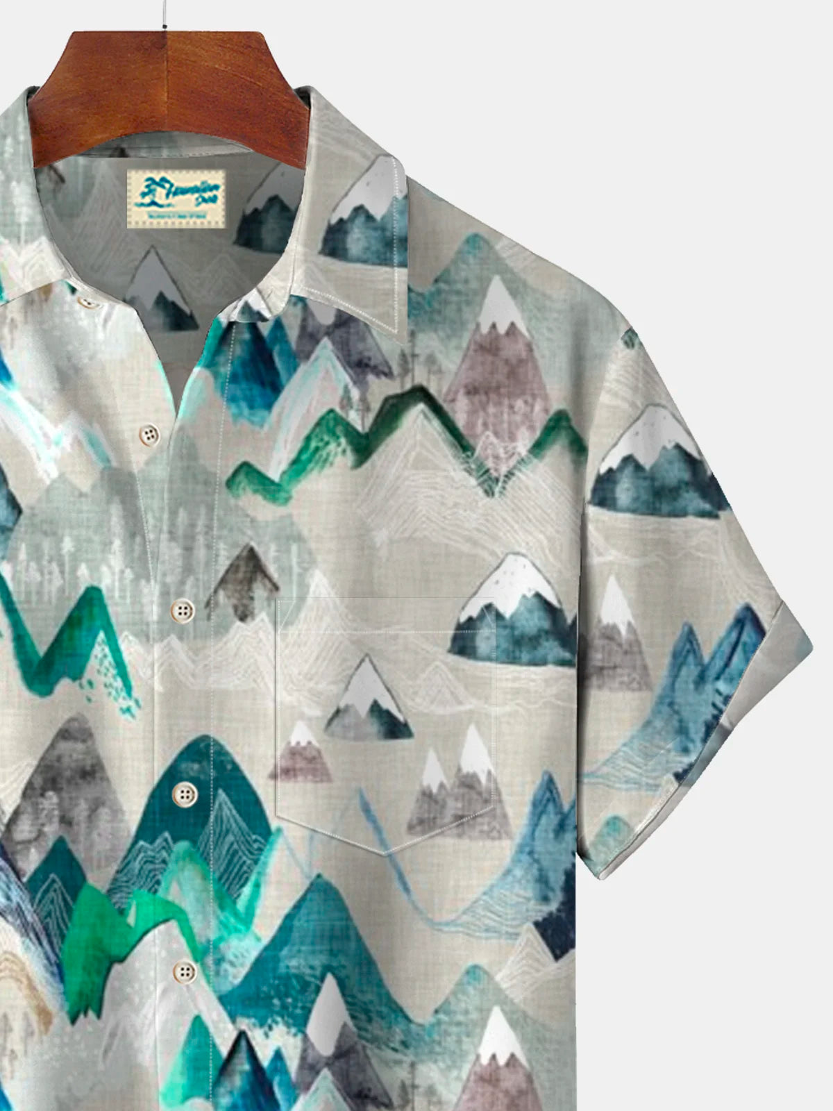 Natural Landscape Mountains Print Beach Men's Hawaiian Shirt With Pocket