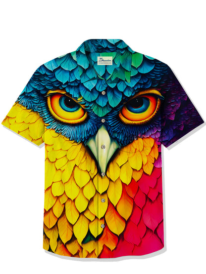 Vibrant Owl Nature Button-Up Hawaiian Shirt