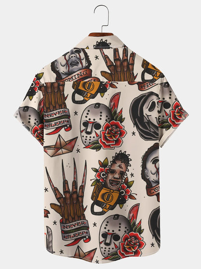 Men's Vintage Halloween Hawaiian Short Sleeve Shirt