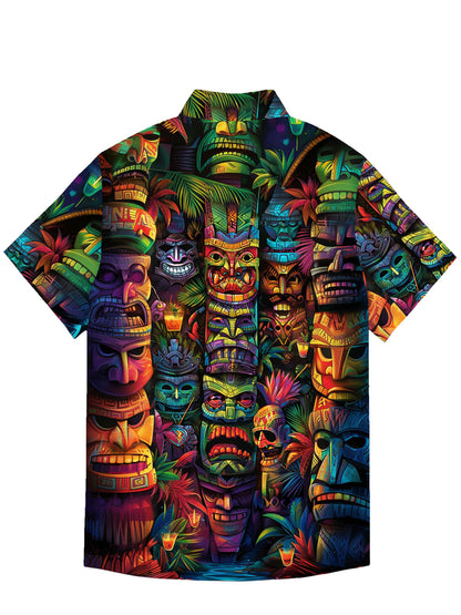 Yaikiki Tropical Tiki Button Down Hawaiian Shirts for Men