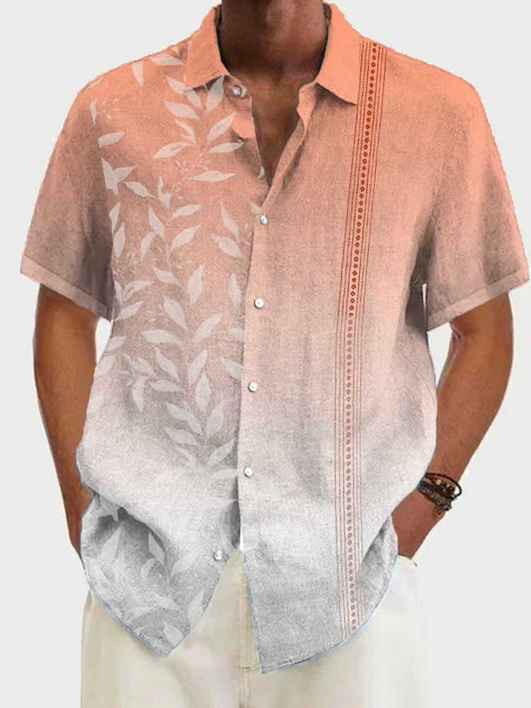 Natural Fiber Breathable Gradient Men's Hawaiian Short Sleeve Shirt