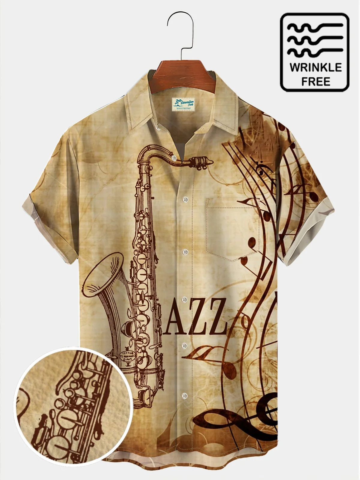 Men's Vintage Hawaiian Shirts Jazz Sax Note Art Aloha Shirts