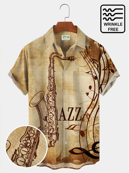 Men's Vintage Hawaiian Shirts Jazz Sax Note Art Aloha Shirts