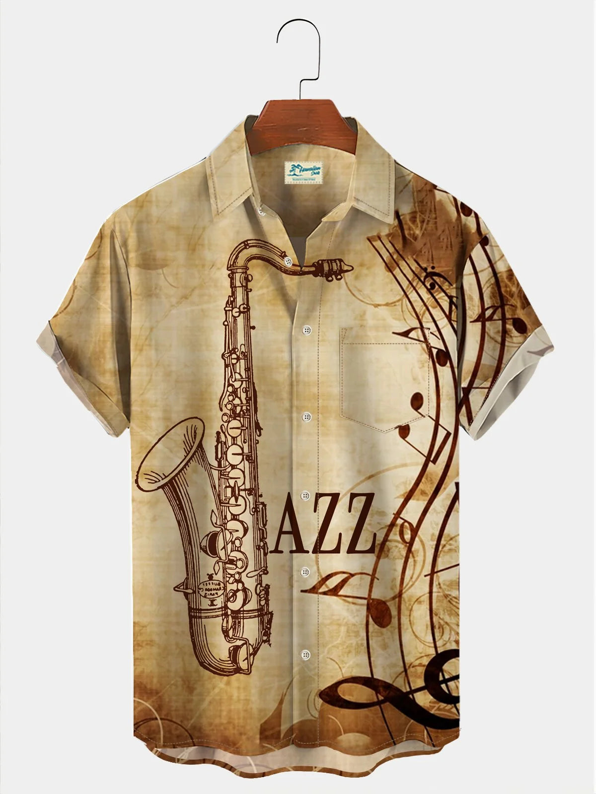 Men's Vintage Hawaiian Shirts Jazz Sax Note Art Aloha Shirts