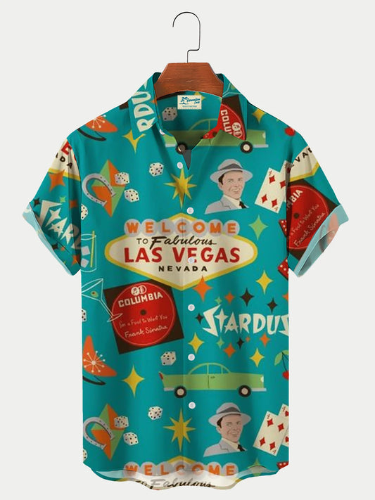 Retro Las Vegas Vacation Hawaiian Poker Printed Shirt