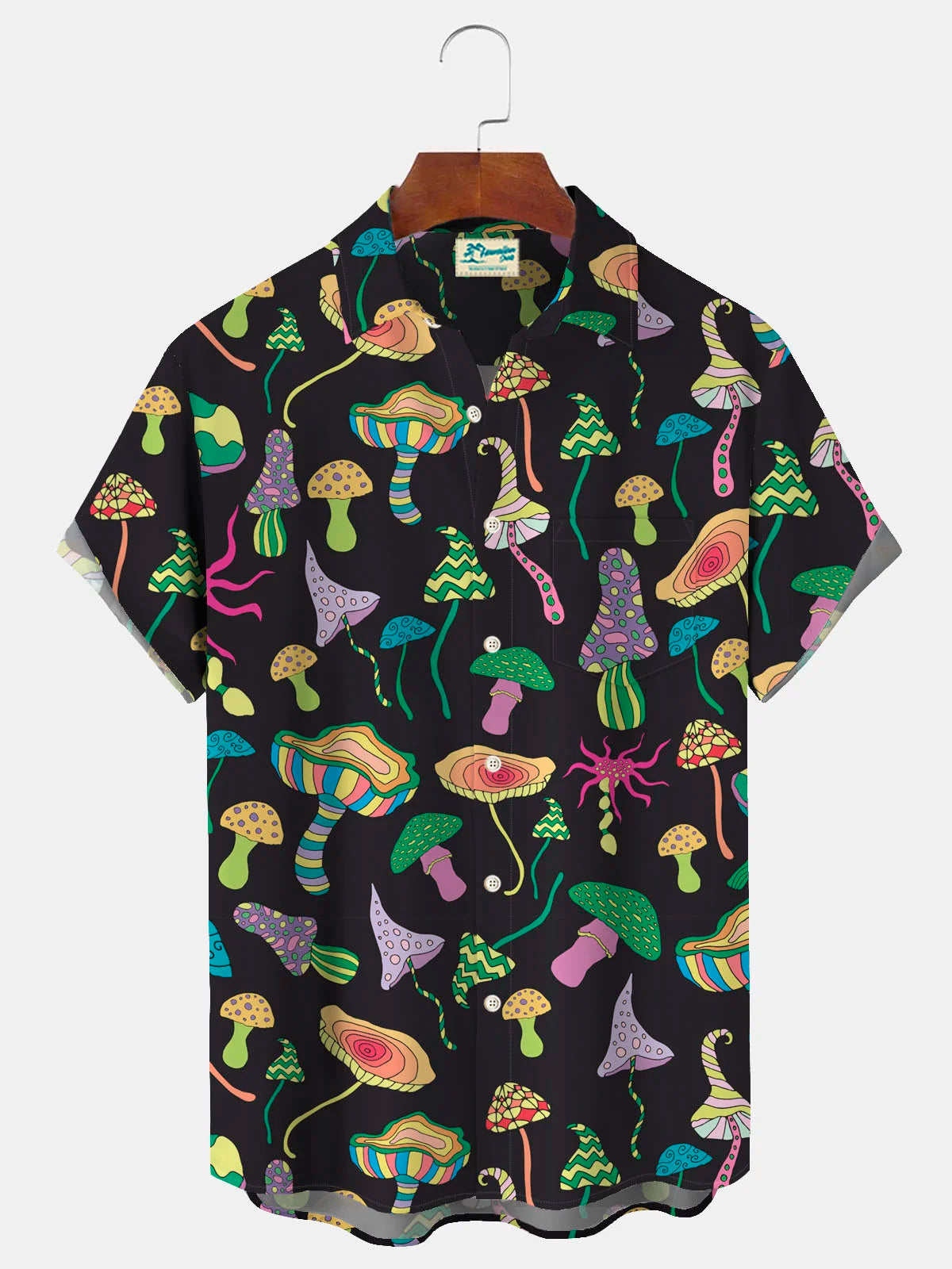 Men's Button Down Pocket Shirt with Hawaiian Mushroom Print