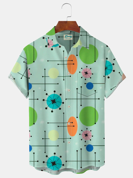 Vintage Geometric Atomic Print Men's Button Pocket Shirt