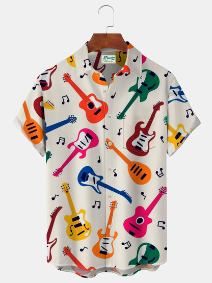 50's Vintage Electric Guitar Art Men's Shirt With Pocket