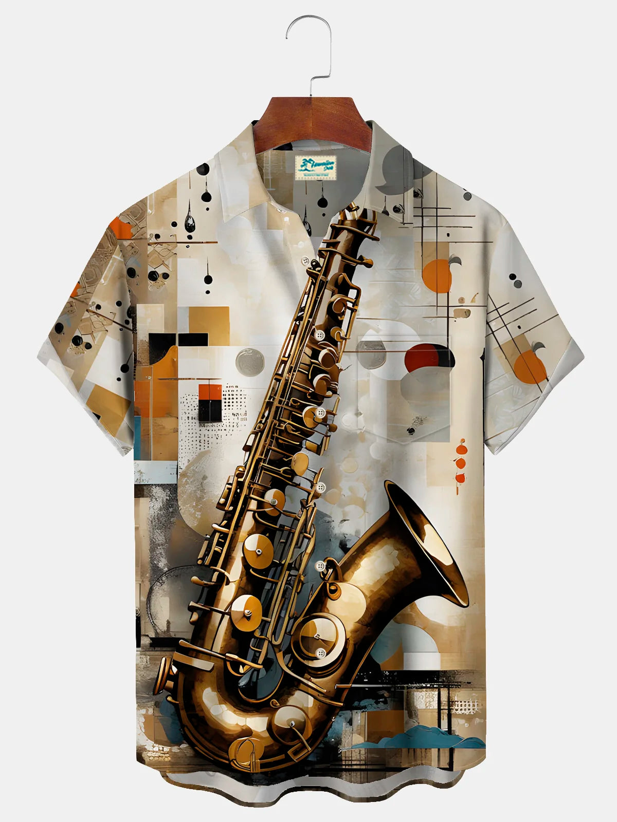 Vintage Musical Instrument Print Chest Pocket Shirt Plus Size Men's Shirt Big Tall