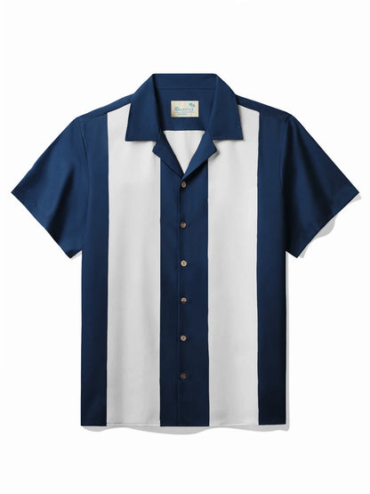 Men's Vintage 50s Cool Two Tone Bowling Classic Camp Collar Shirts