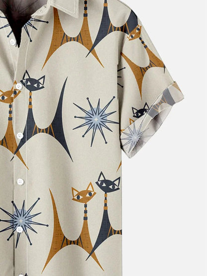 Men's Cute Cat Geometric Printed Casual Vintage Shirts