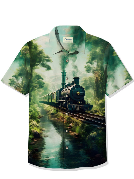 Yaikiki Men Gothic Trains Fantastical Journey Short Sleeve Hawaiian Shirt