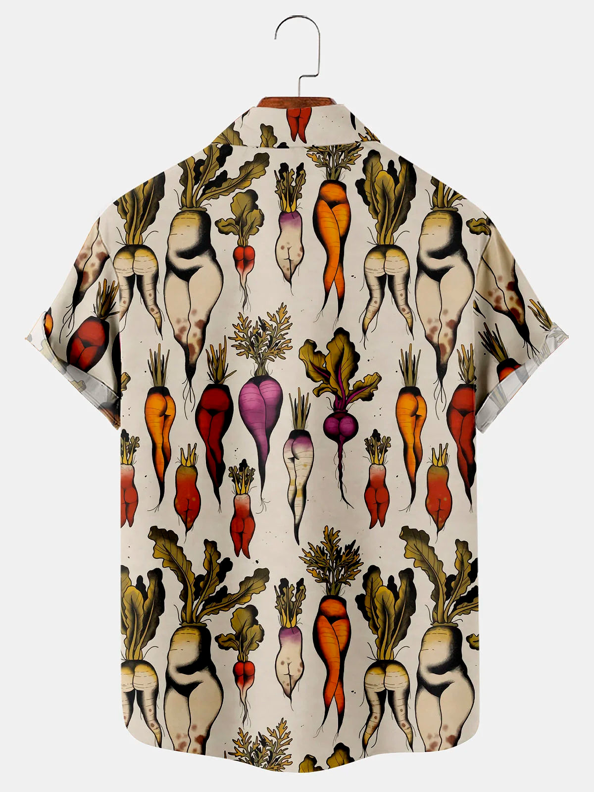 Vintage Fun Fruit and Vegetable Print Men's Button Pocket Shirt