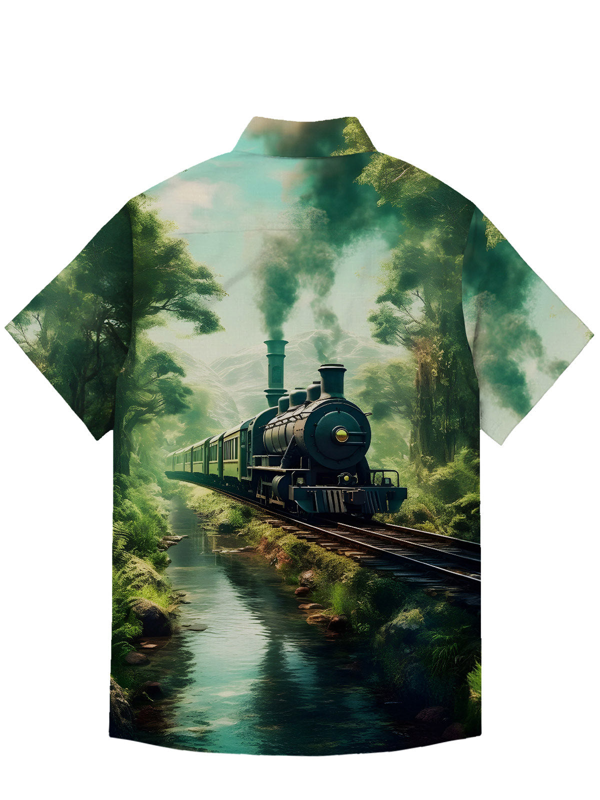 Yaikiki Men Gothic Trains Fantastical Journey Short Sleeve Hawaiian Shirt