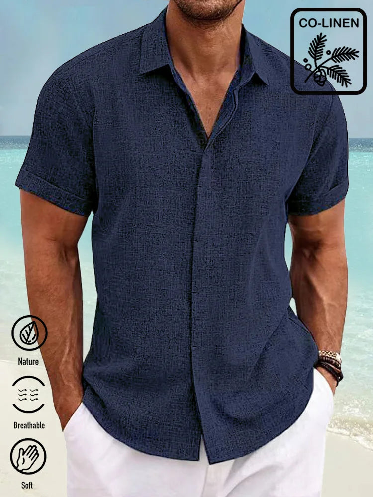 Multi-color Basic  Men's Button Down Short Sleeve Shirt