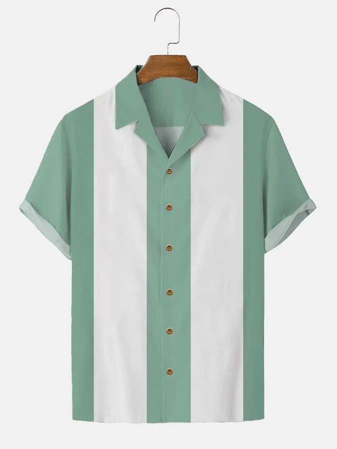 Men's Vintage 50s Cool Two Tone Bowling Classic Camp Collar Shirts