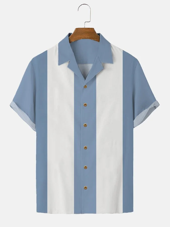 Men's Vintage 50s Cool Two Tone Bowling Classic Camp Collar Shirts