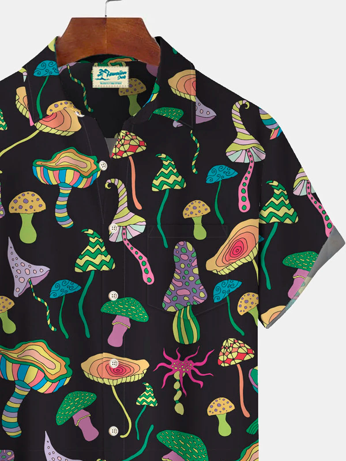 Men's Button Down Pocket Shirt with Hawaiian Mushroom Print