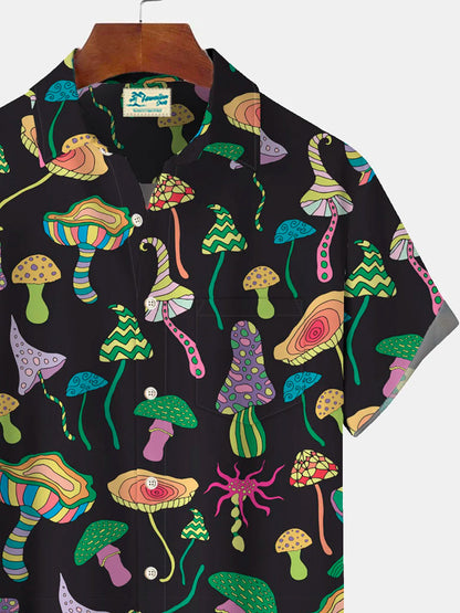 Men's Button Down Pocket Shirt with Hawaiian Mushroom Print