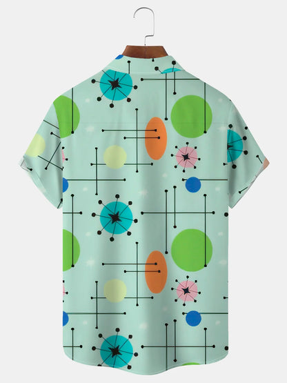 Vintage Geometric Atomic Print Men's Button Pocket Shirt