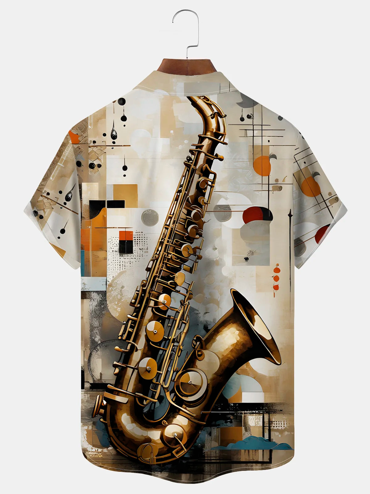 Vintage Musical Instrument Print Chest Pocket Shirt Plus Size Men's Shirt Big Tall