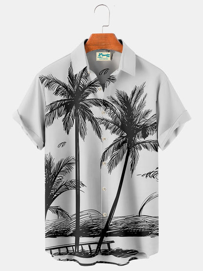 Hawaiian Grey Coconut Tree Print Chest Bag Holiday Shirt Plus Hawaiian Shirt