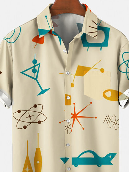 Men Women Casual Martini Graffiti Geometry Hawaiin Shirts