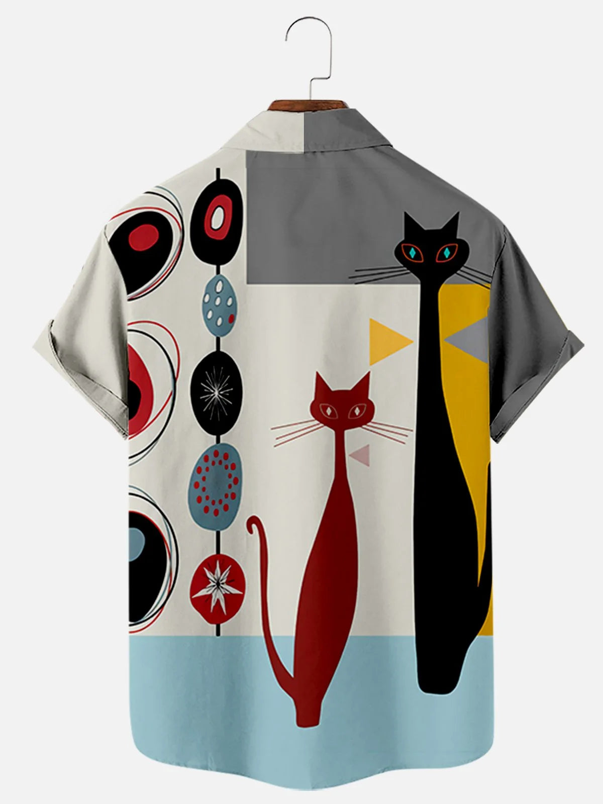 Men's Abstract Vintage Shirt Cat Printed Collar Tops