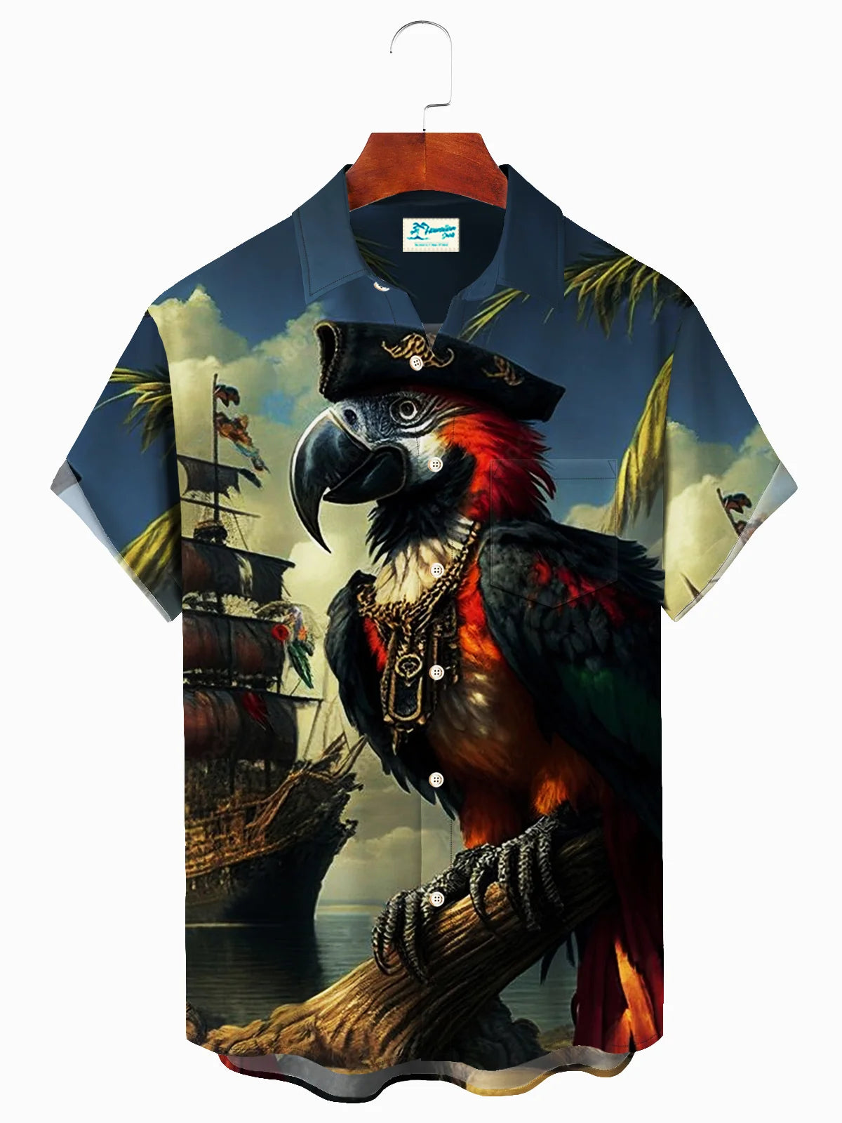 Pirate Parrot Men's Hawaiian Print Resort Shirt With Pocket