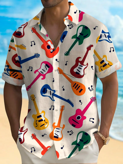 50's Vintage Electric Guitar Art Men's Shirt With Pocket