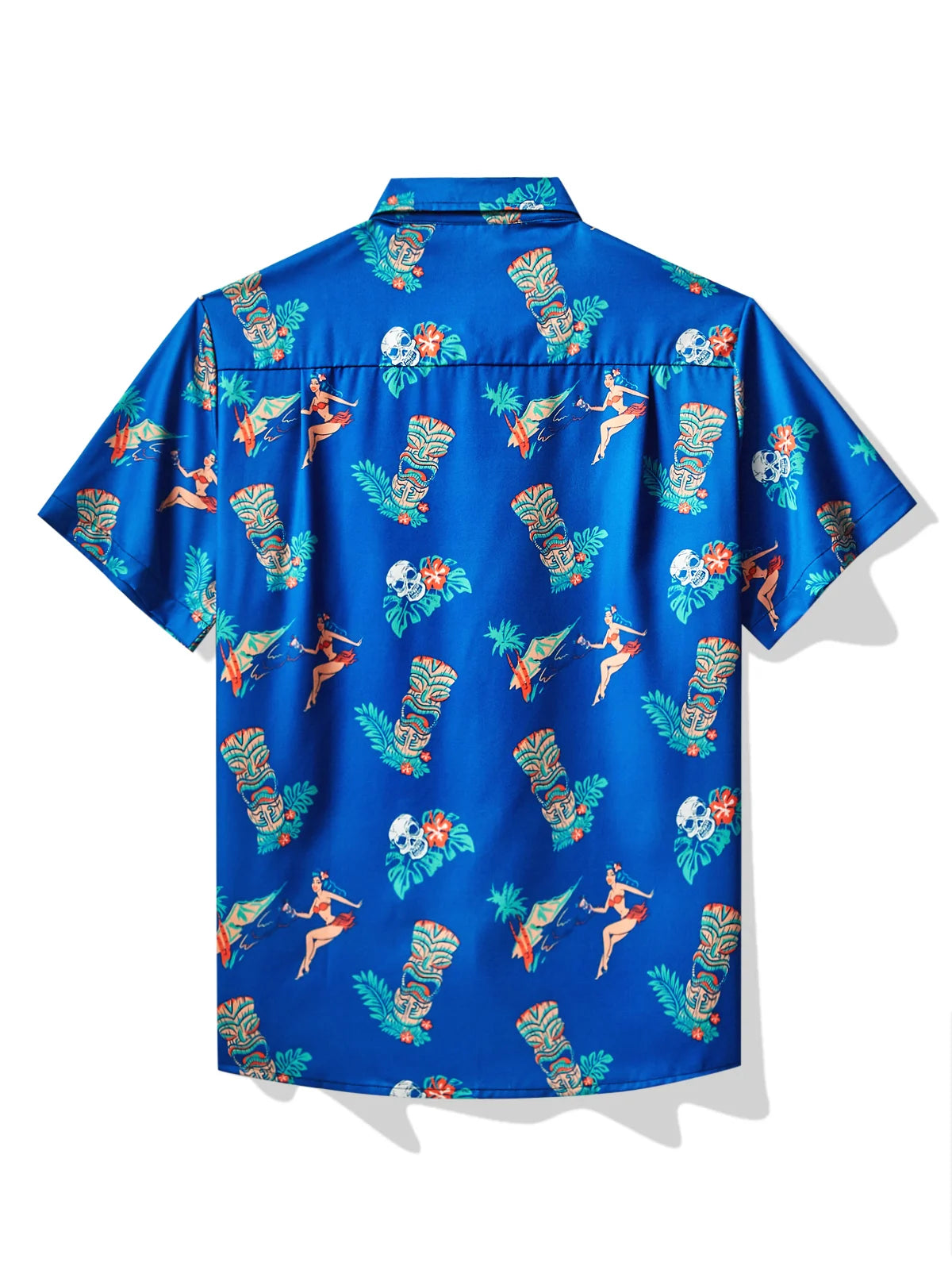 Hawaiian Tiki Print Men's Button Pocket Short Sleeve Shirt