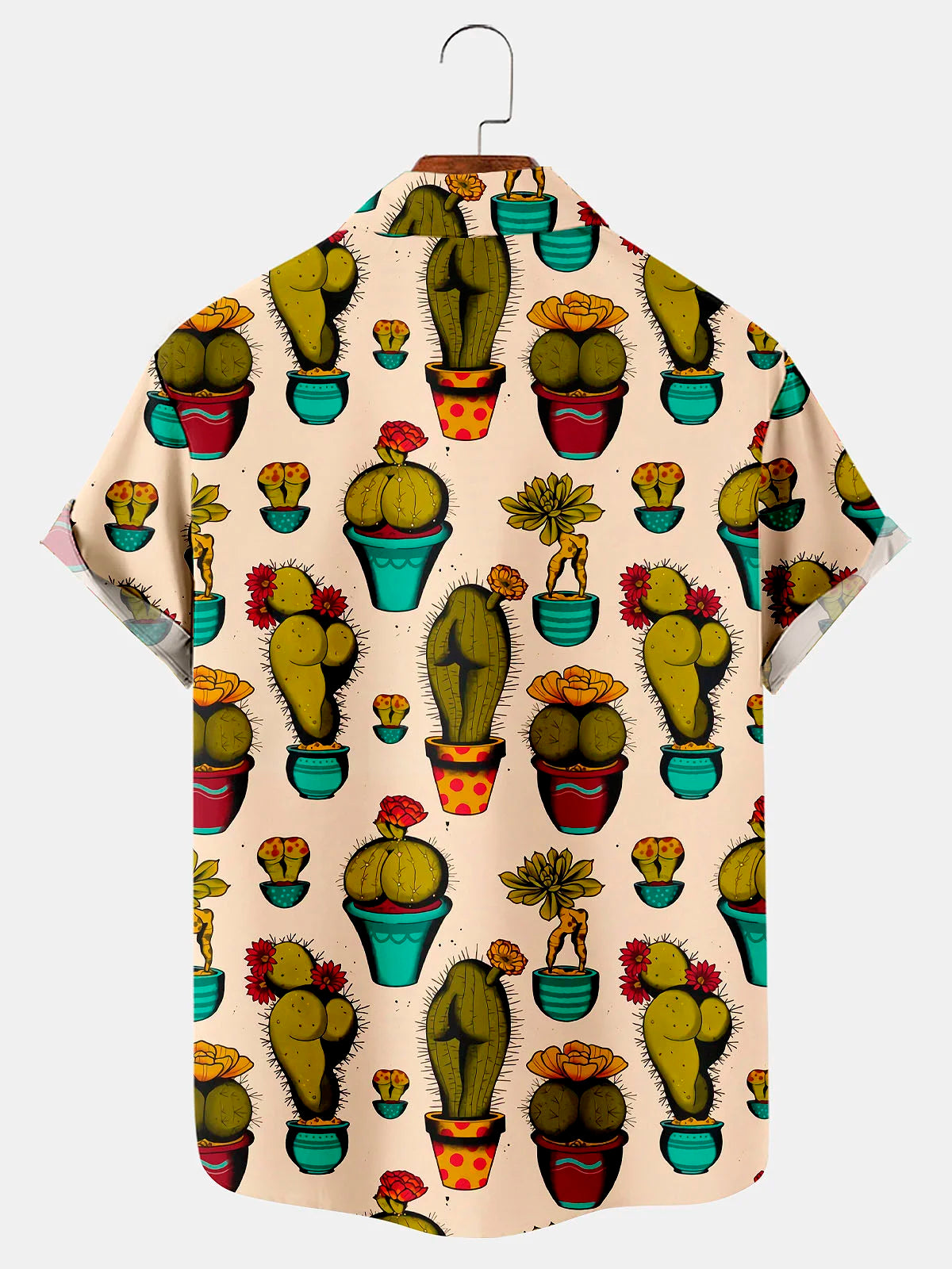 Hawaiian Vintage Fun Cactus Print Men's Button Pocket Shirt