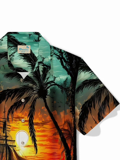 Hawaiian Coconut Tree Sunset Landscape Men's Button Down Shirt