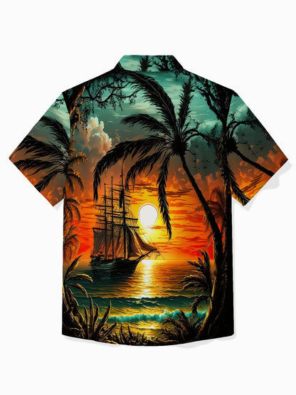 Hawaiian Coconut Tree Sunset Landscape Men's Button Down Shirt