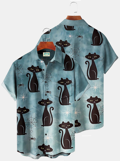 Mid Century Modern Black Cat Men's Hawaiian Shirts Camp Shirts