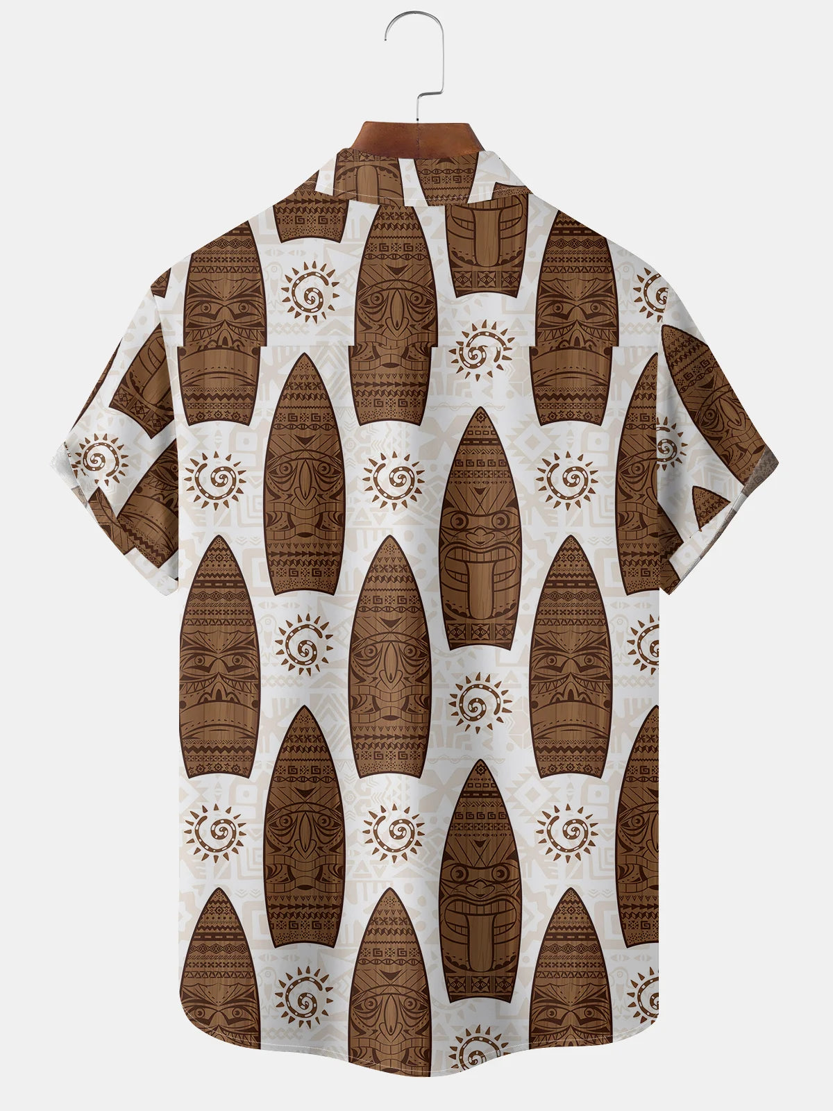 Vintage Holiday Beach Tiki Surfboard Brown Men's Casual Shirts Stretch Oversized Aloha Camp Pocket Hawaii Shirt