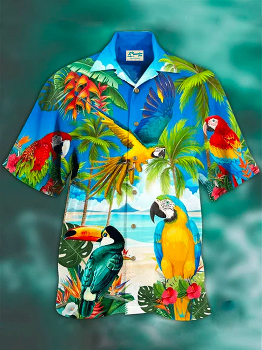 Men's Tropical Parrots Casual Printed Hawaiian Vacation Plus Size Shirts