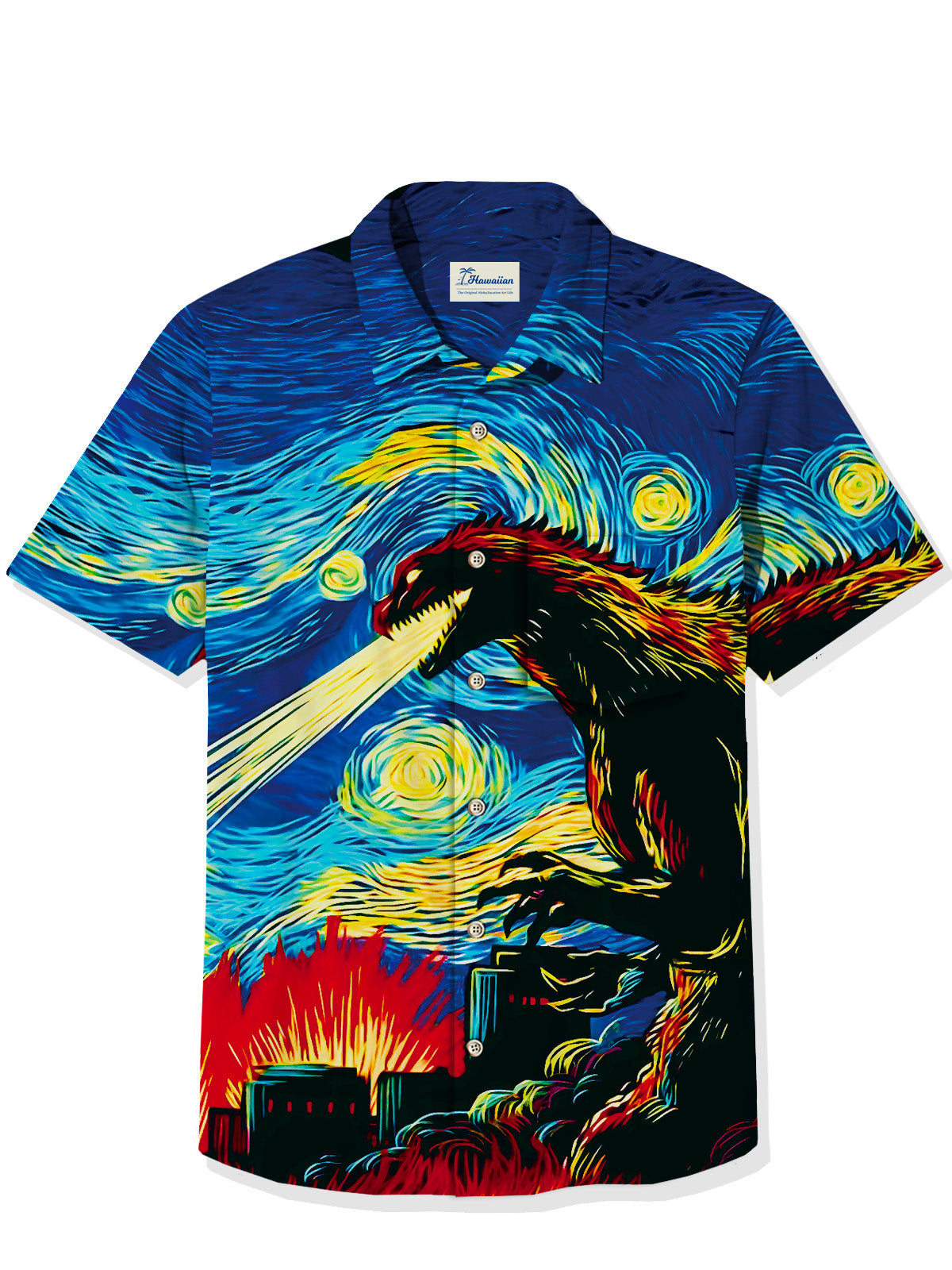 Spooky Starry Night Monster Van Gogh Short Sleeve Shirt