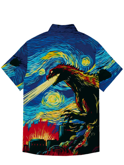 Spooky Starry Night Monster Van Gogh Short Sleeve Shirt