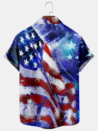 Mens American Flag Chest Pocket Short Sleeve shirt