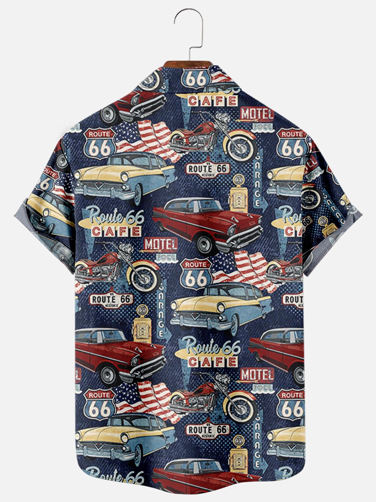 Men's Vintage Route 66 Car Print Hawaiian Shirt Wrinkle Free Plus Size Tops