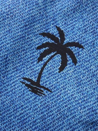 Denim Imitation Coconut Tree With Pocket Holiday Hawaiian Shirts