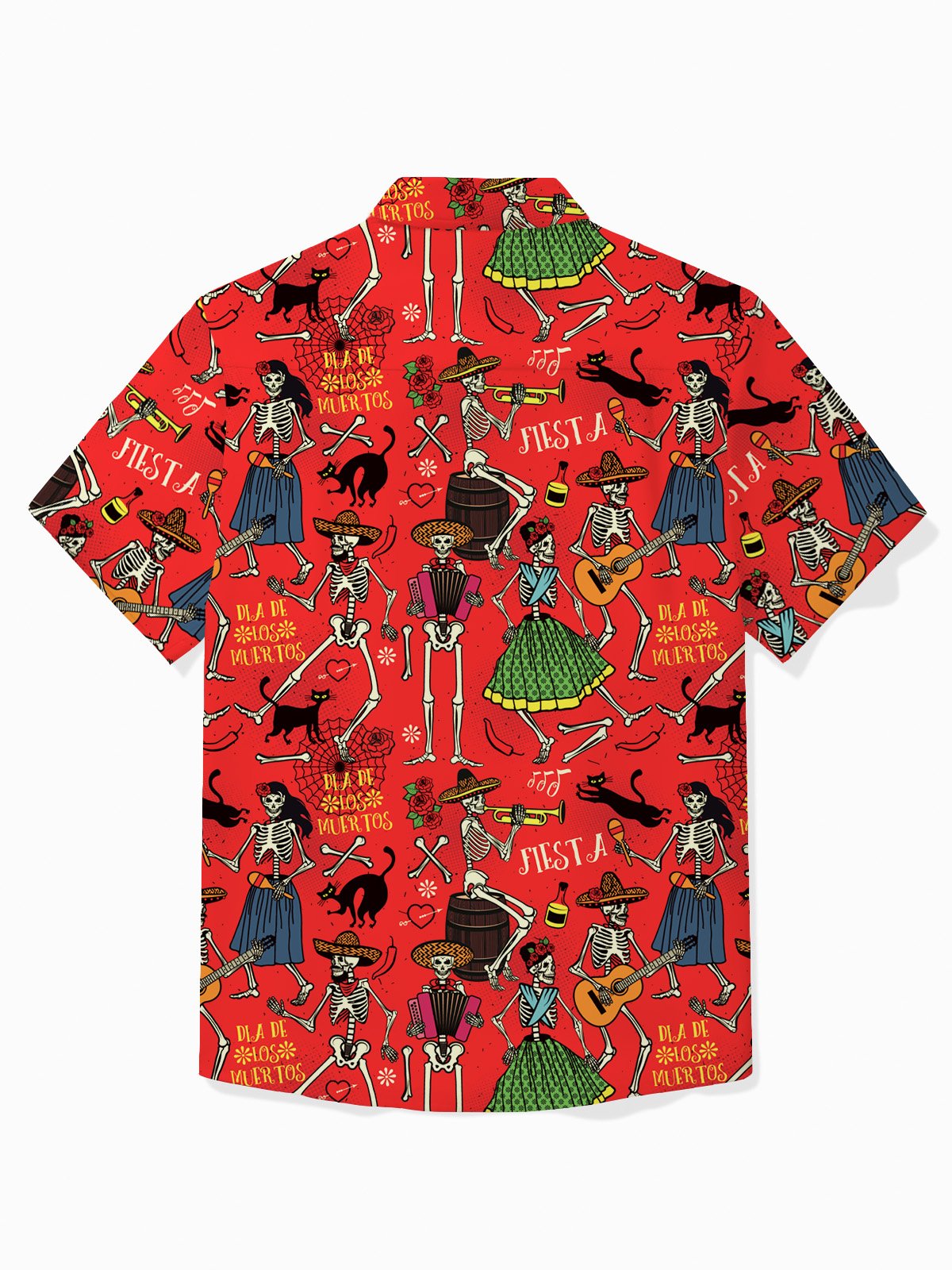 Holiday Cinco de Mayo Skull Music Print Men's Button Pocket Short Sleeve Shirt